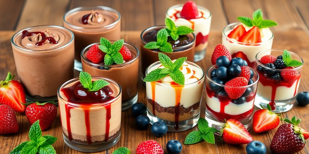 A variety of delicious carb-free desserts on a table.