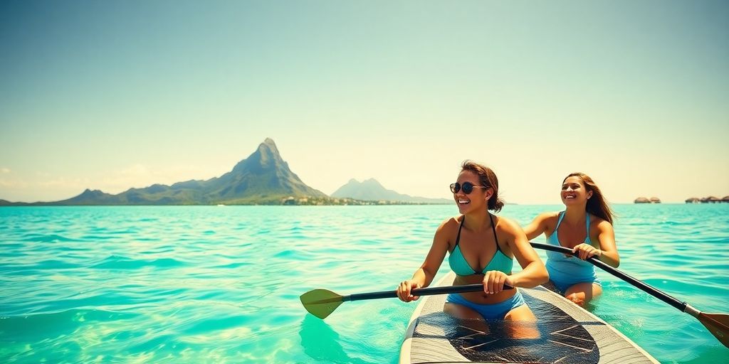Family enjoying watersports in Bora Bora lagoon.