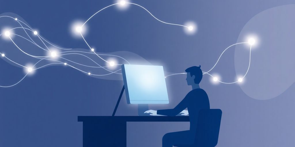 Digital person, glowing career path, flowing data lines