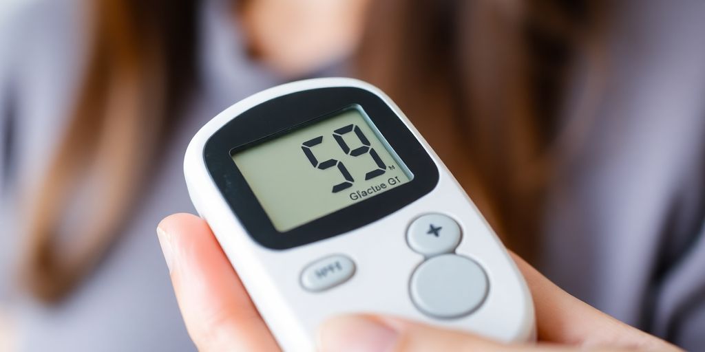 A person looking concerned at a blood glucose monitor.