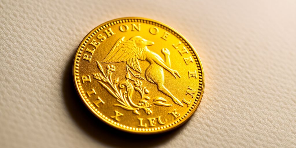 Pièce en or Napoléon sur un fond en velours.