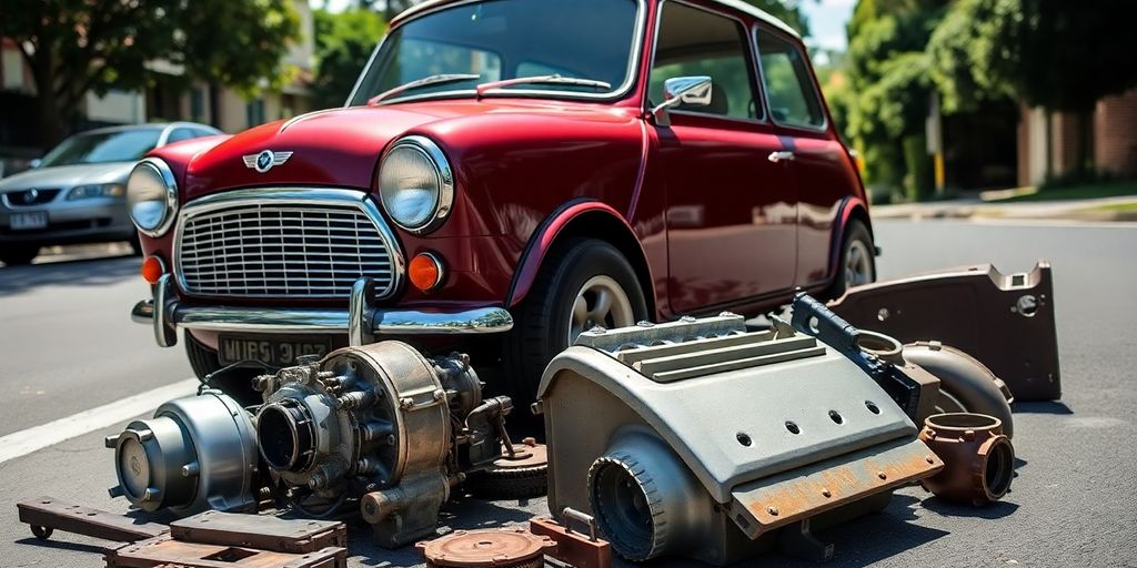 Classic Mini Cooper with new and used parts.