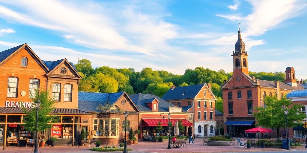 Charming view of Reading, PA with bookshops and parks.