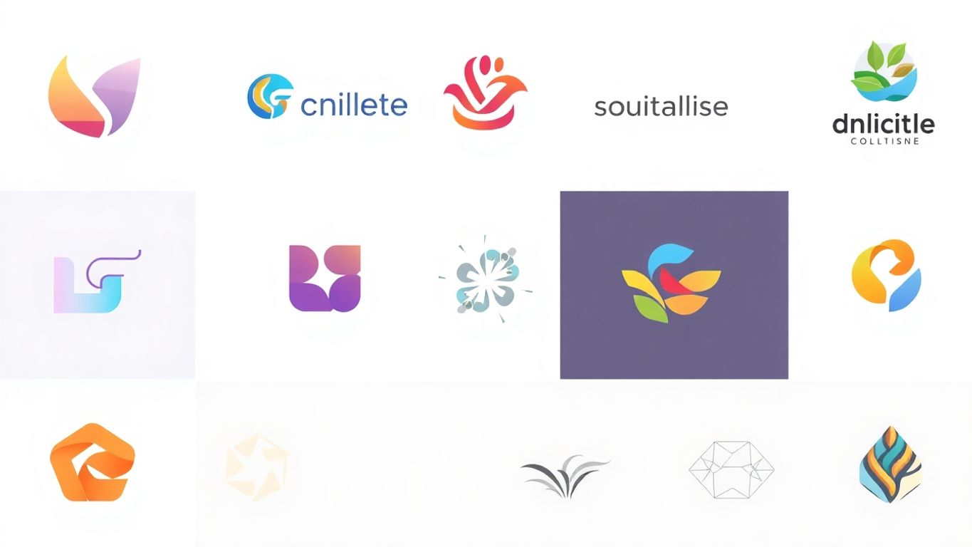 Moderne logoer med myke farger og minimalistisk design.