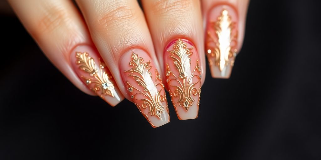 Unhas decoradas rosa dourado elegantes e sofisticadas.