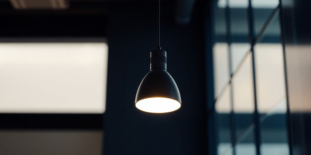Modern luminaire emitting soft, diffused light.
