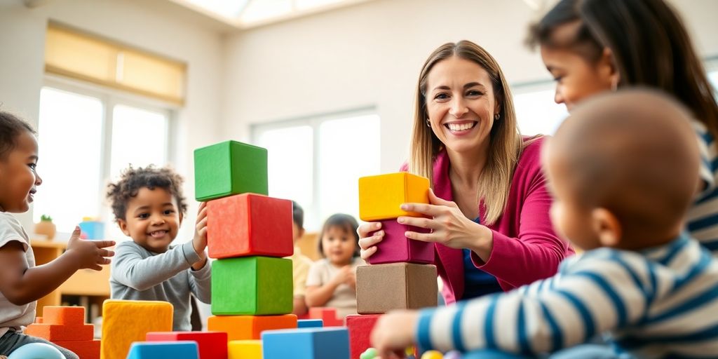 Teacher with colorful blocks