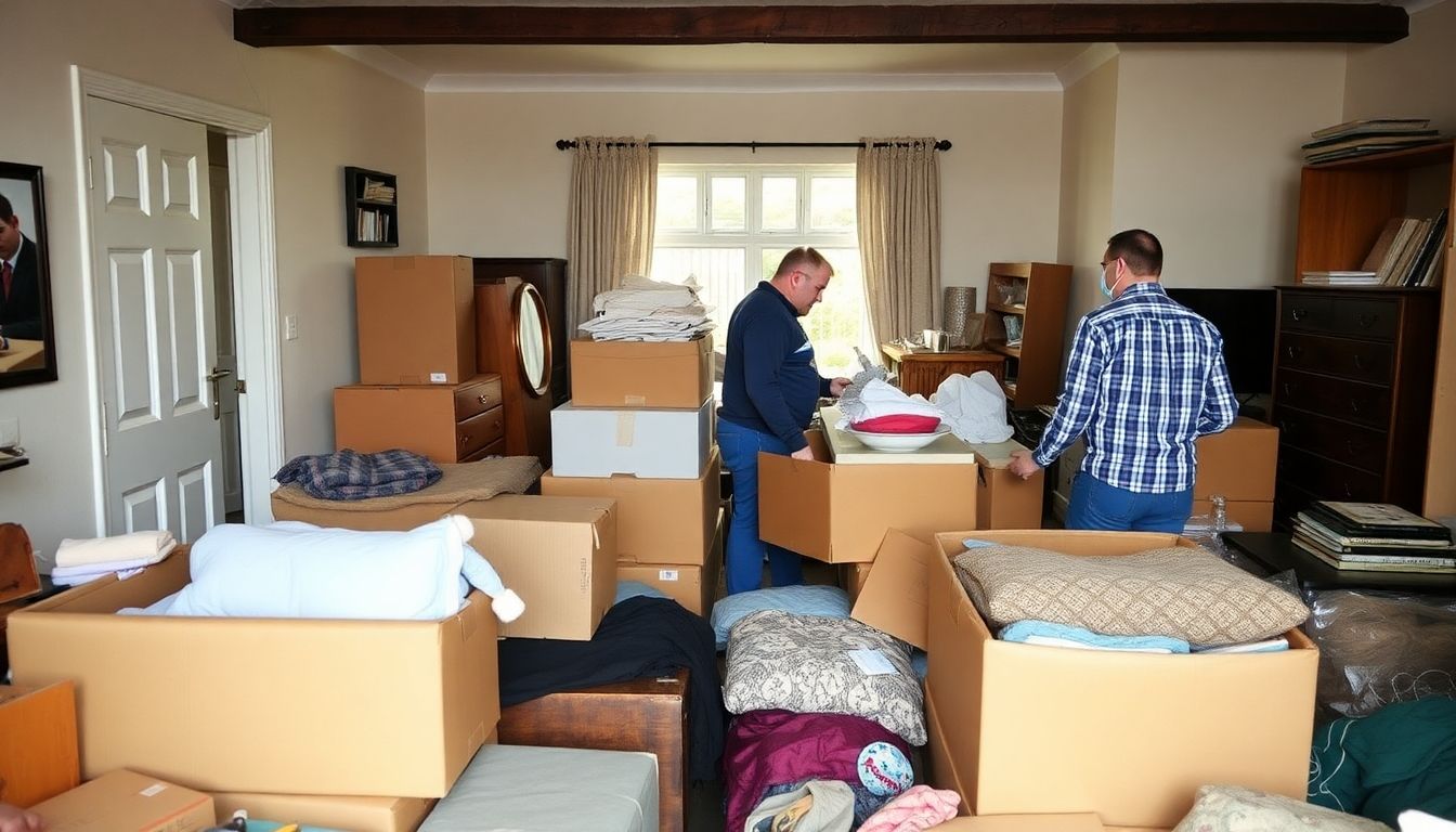 House clearance team sorting items in a property.