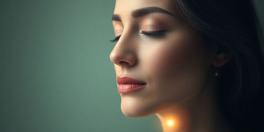 Woman feeling a gentle inner warmth guiding her.