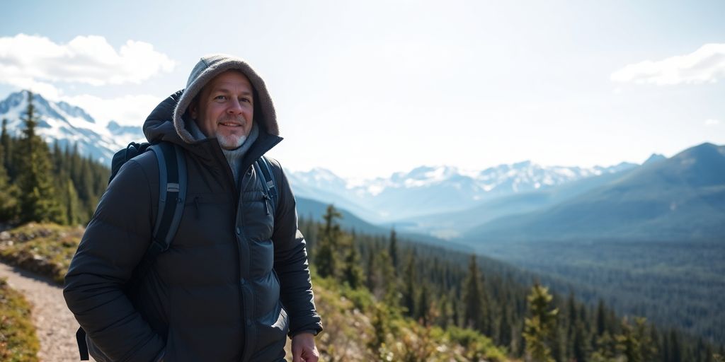 Tourist hiking an Alaskan trail with glaciers.