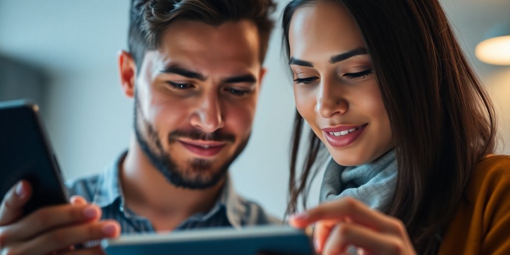 Two diverse individuals connecting online.