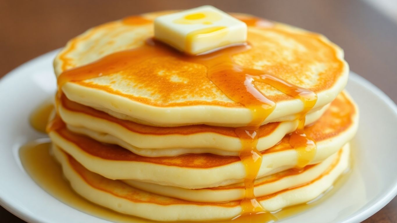 Fluffy Japanese pancakes with syrup and butter.