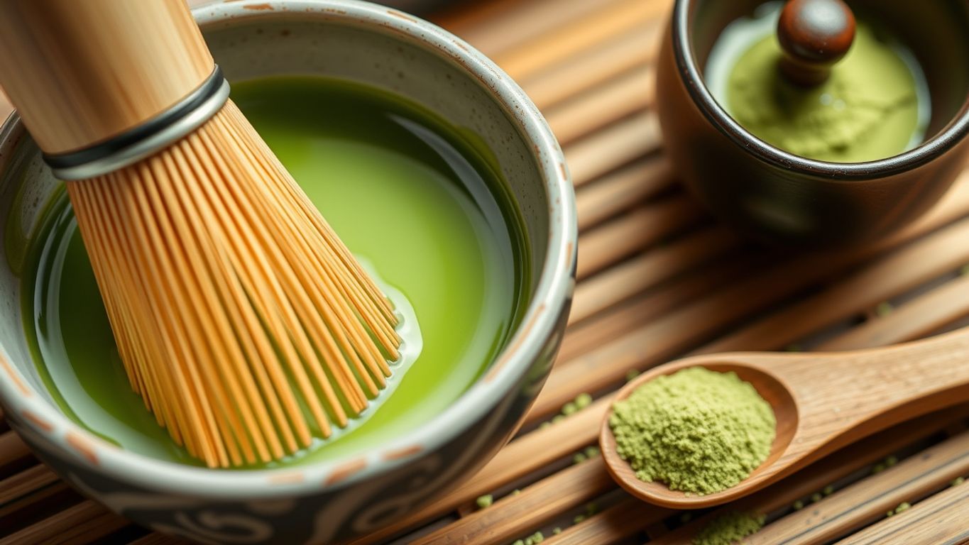 Traditional Japanese tea set with matcha tea.