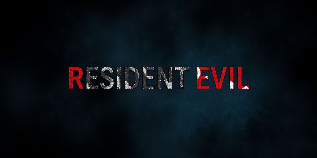 Logo Resident Evil emblématique avec une ambiance sombre et mystérieuse.