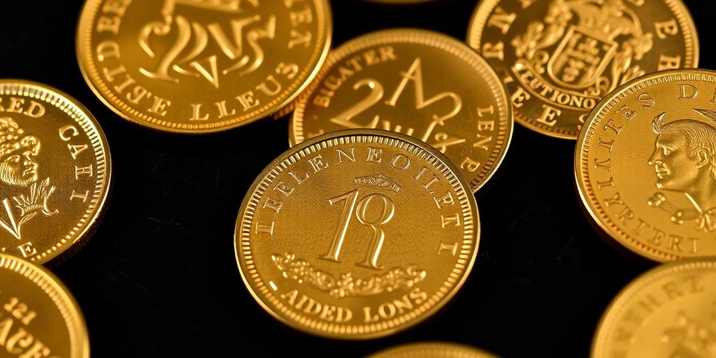 Pièces de Napoléon en or sur fond sombre.