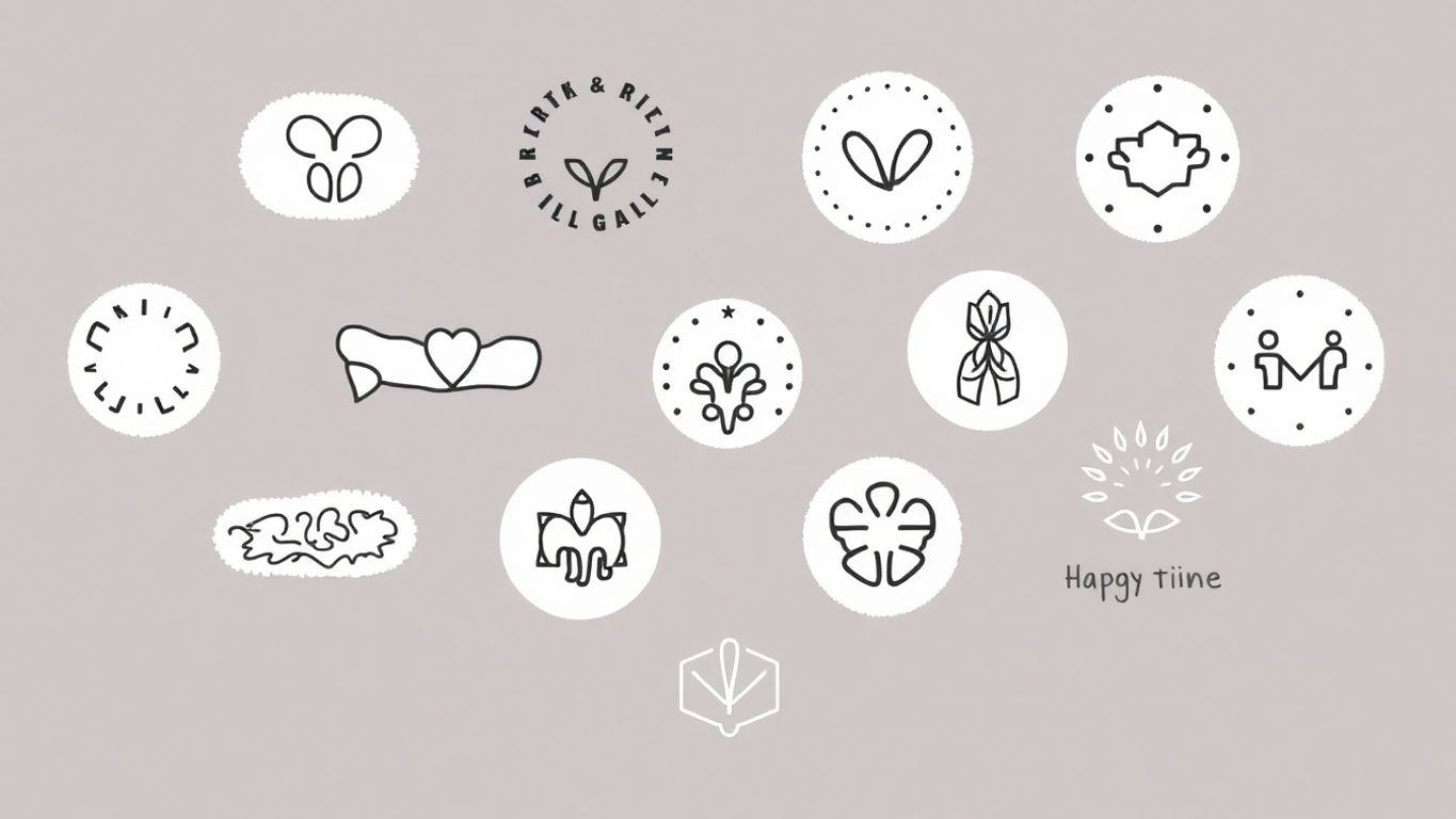 Håndtegnede logoer med myke farger og minimalistiske detaljer.