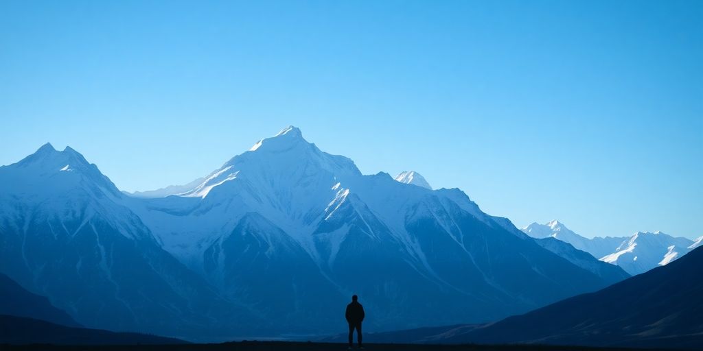 Snowy Alaskan mountain landscape with a lone figure.