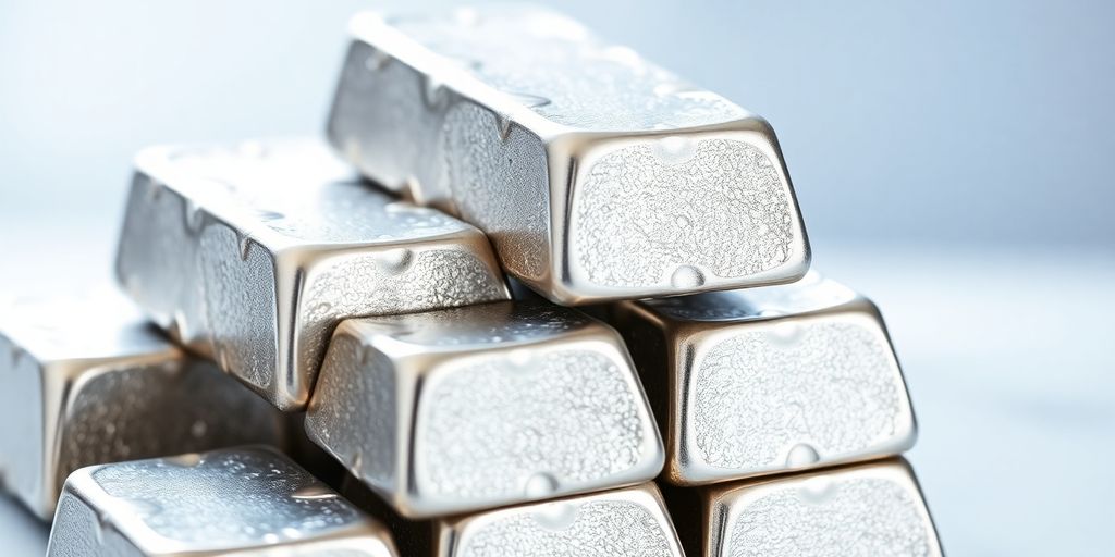 Lingots d'argent empilés, surface brillante et réfléchissante