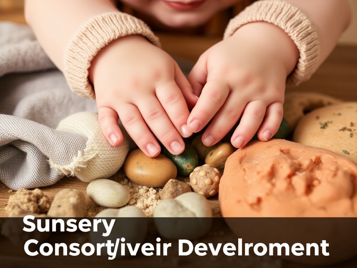 Copil explorând texturi variate cu mâinile.