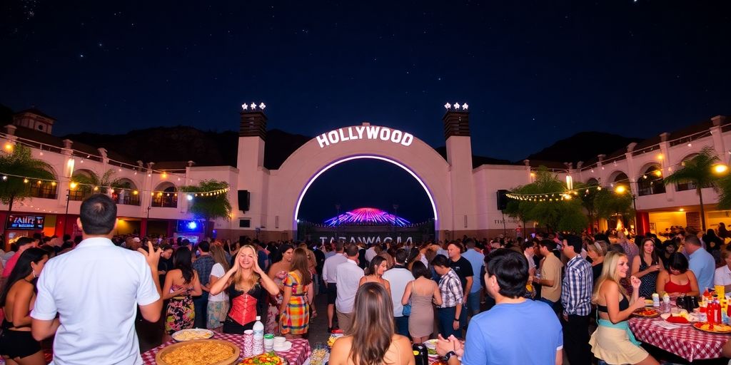 Guests enjoying a lively party at the Hollywood Bowl.