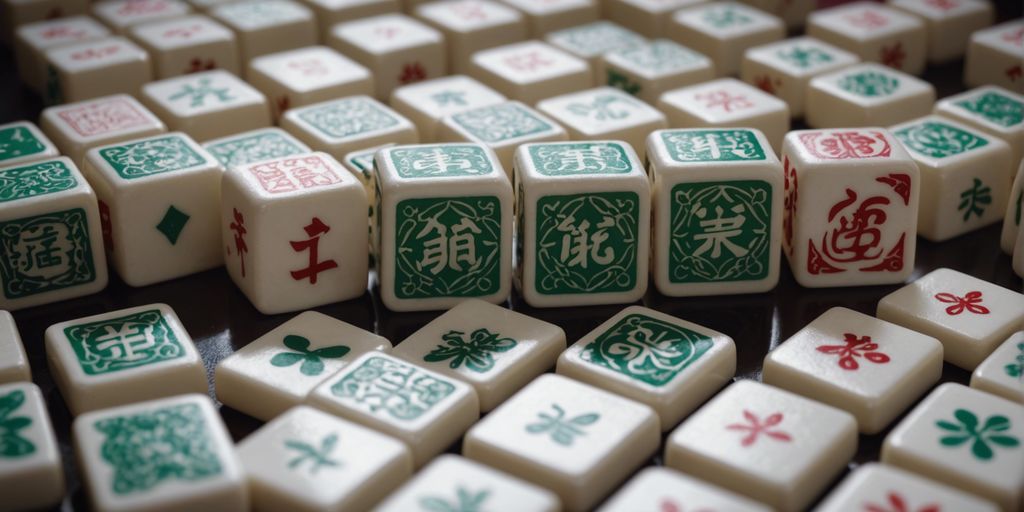 Complete set of Mahjong tiles arranged in rows, showcasing various suits and honor tiles for an in-depth understanding.