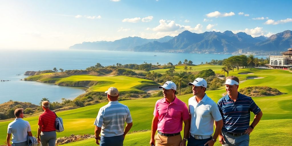 PGA Tour players relaxing on a beautiful golf course.