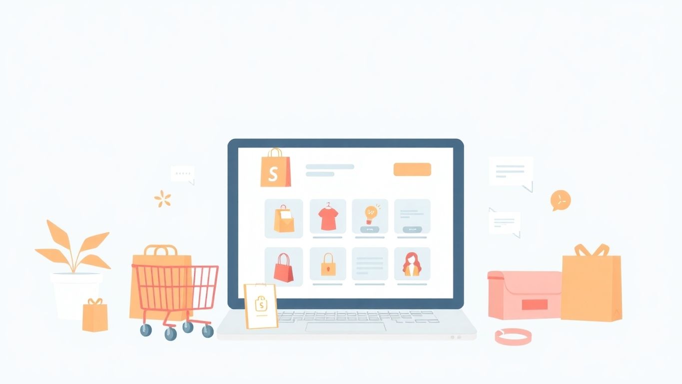 Illustrasjon av nettbutikk med moderne design og farger.