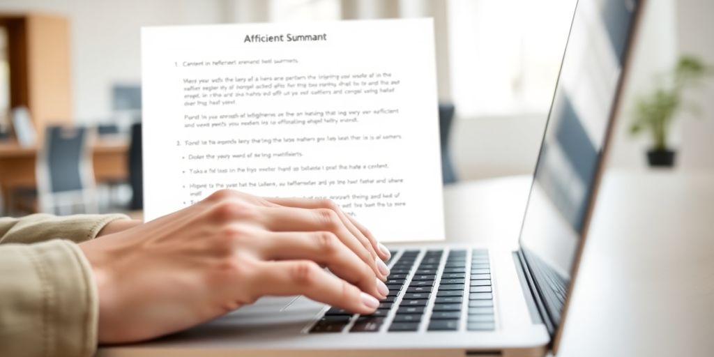 Laptop screen with AI summarization interface.