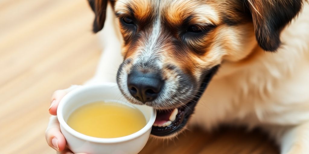 Dog drinking herbal tea for itchy skin.