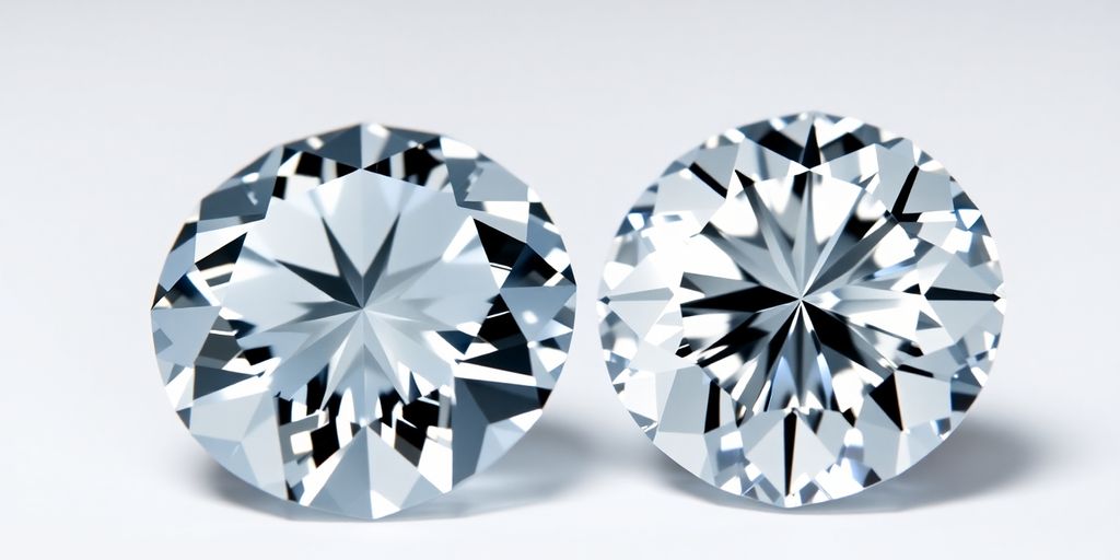 Moissanite and diamond gemstones side-by-side.