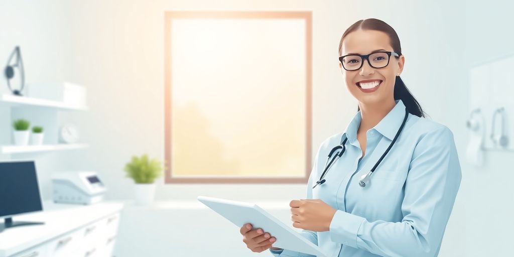 Person in a medical office smiling.