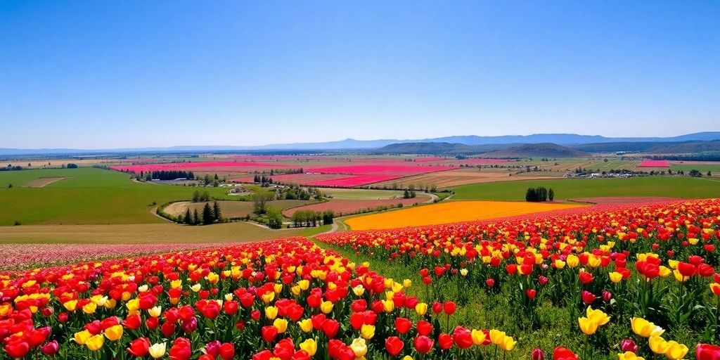 Vibrant tulip fields in Skagit Valley, Washington.