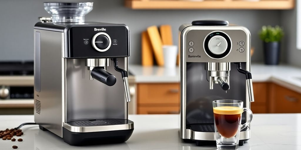 Breville Sage Dose Control Machine and Bambino Plus coffee makers.