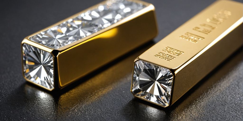 Diamond and gold bar close-up