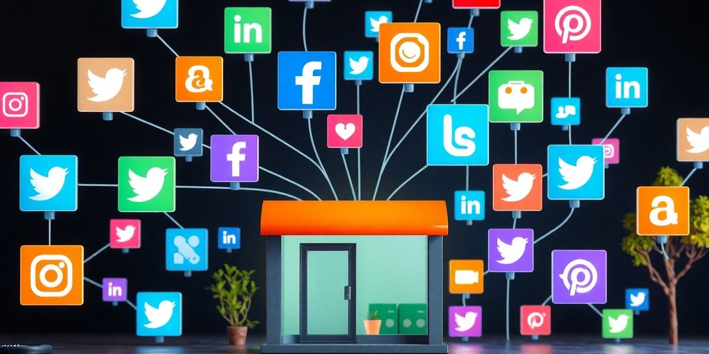 Social media icons connecting a small business.