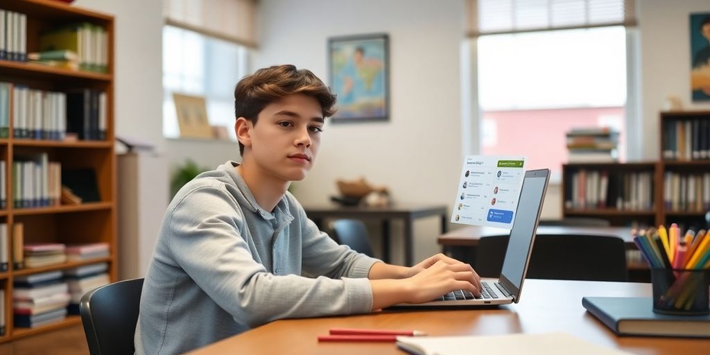 Student studying with ChatGPT on a laptop.