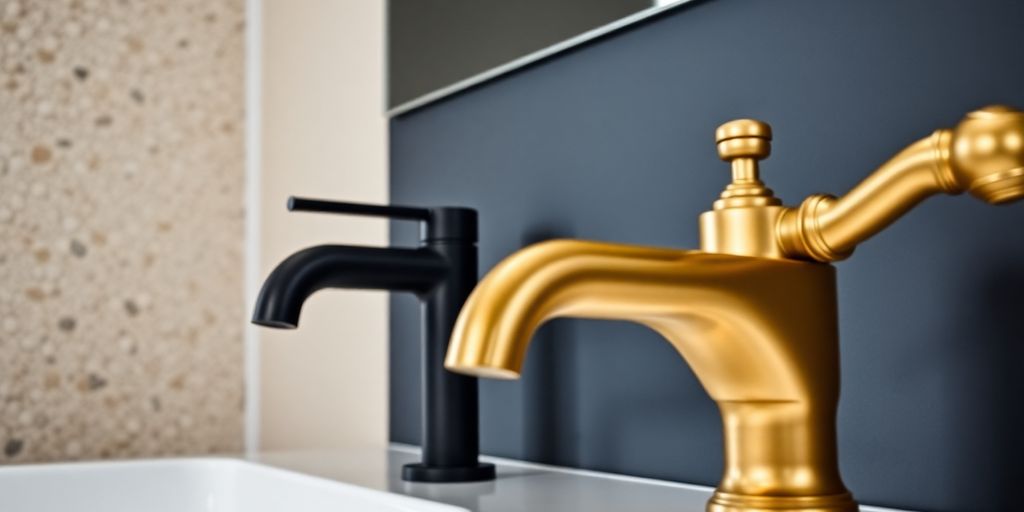 Boldly colored bathroom taps in unique finishes.