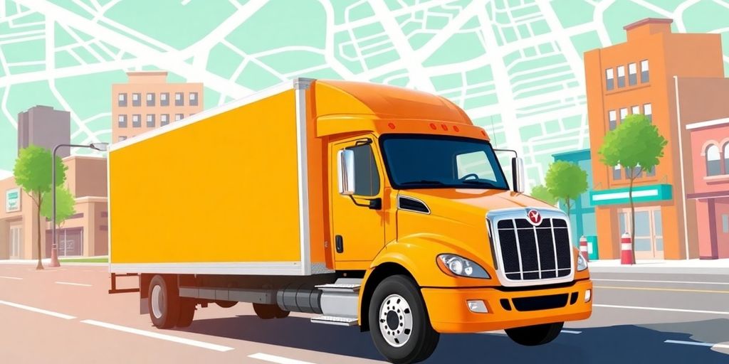Contractor's truck navigating a vibrant city map.