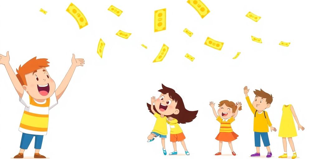 Cartoon illustration of people receiving money.