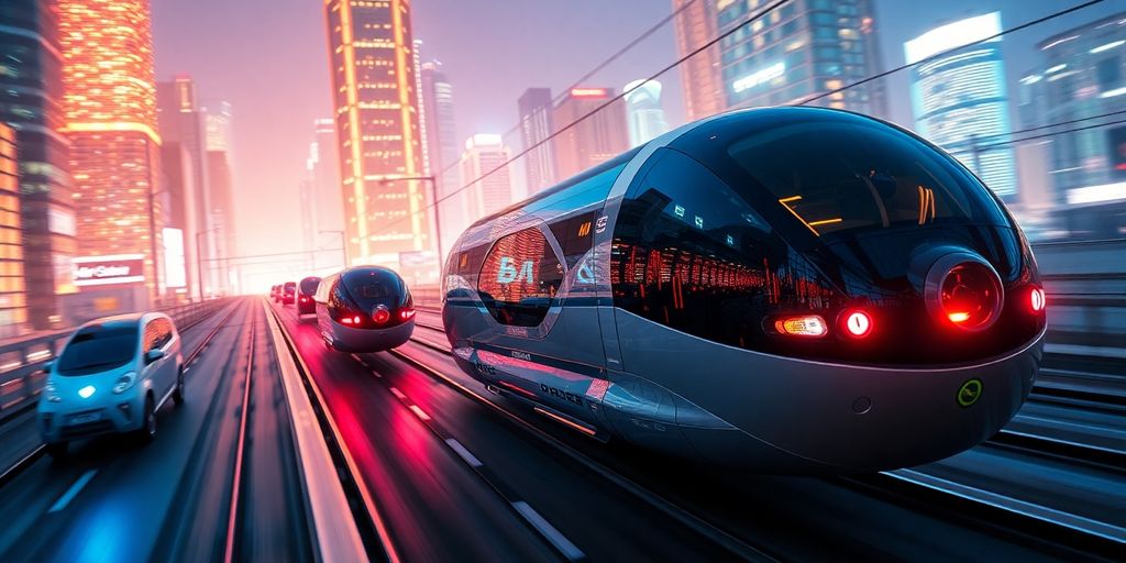Futuristic vehicles in motion.