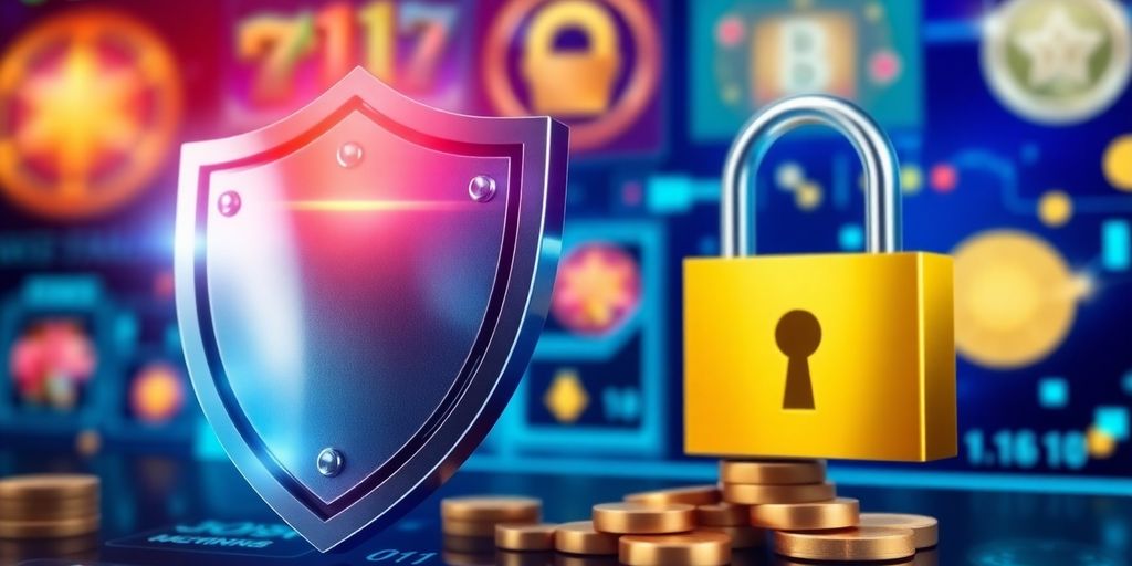 Secure online casino with shield and lock icons.