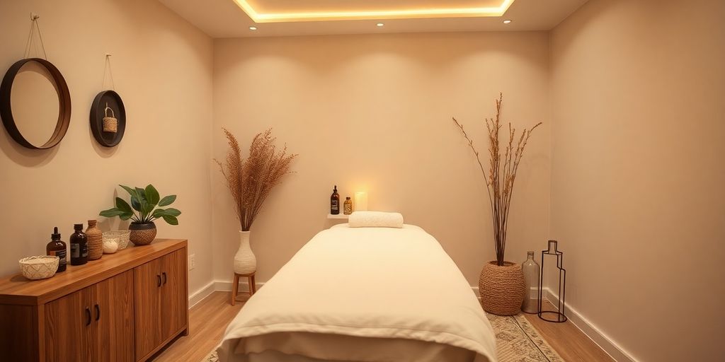 Rahatlatıcı masaj salonu iç mekan görüntüsü.