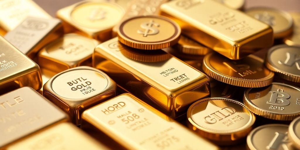 Différentes formes d'or physique en présentation.