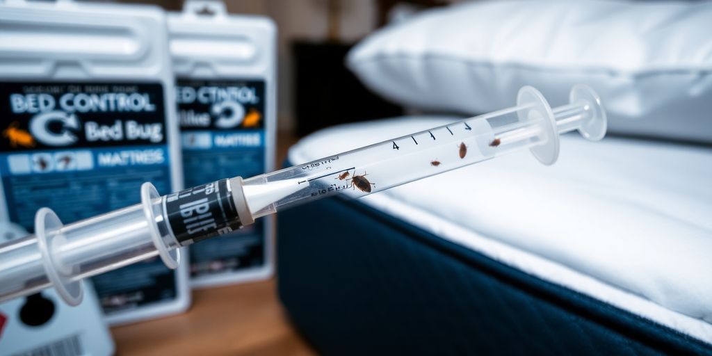 Syringe and bed bug traps for pest control.