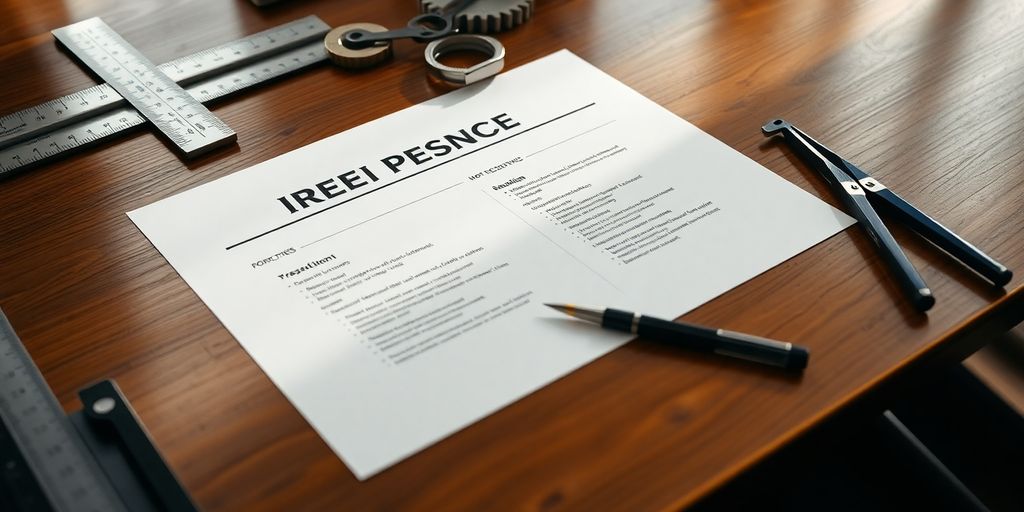 Resume on desk with engineering tools.