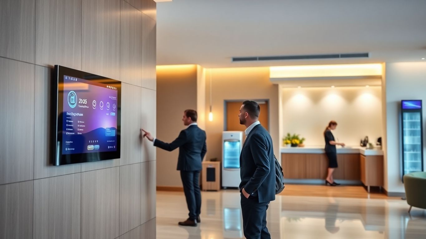 Sodoben hotel z digitalnim nadzorom in prijetnim ambientom.