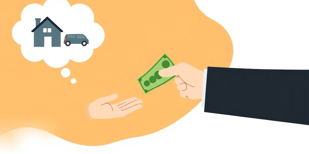 Cartoon hands exchanging money.