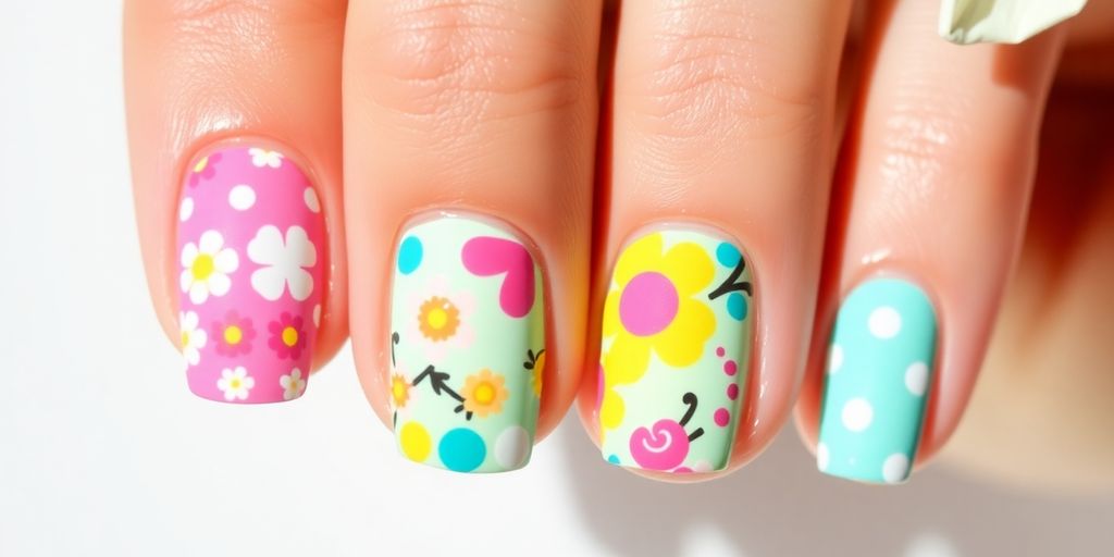 Colorful summer nail art with playful designs and patterns.