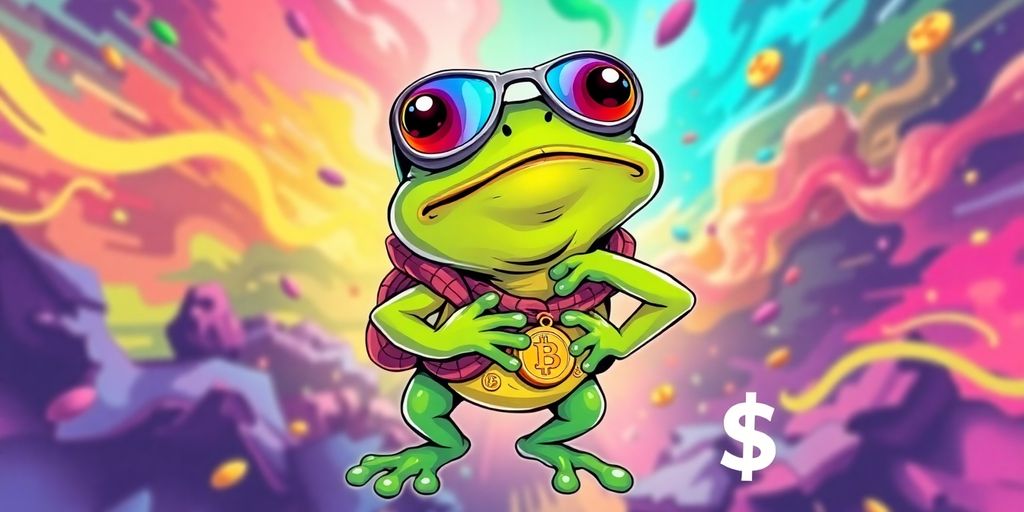 5 best crypto to buy right now under $1 4 Playful Pepe the Frog with cryptocurrency accessories.