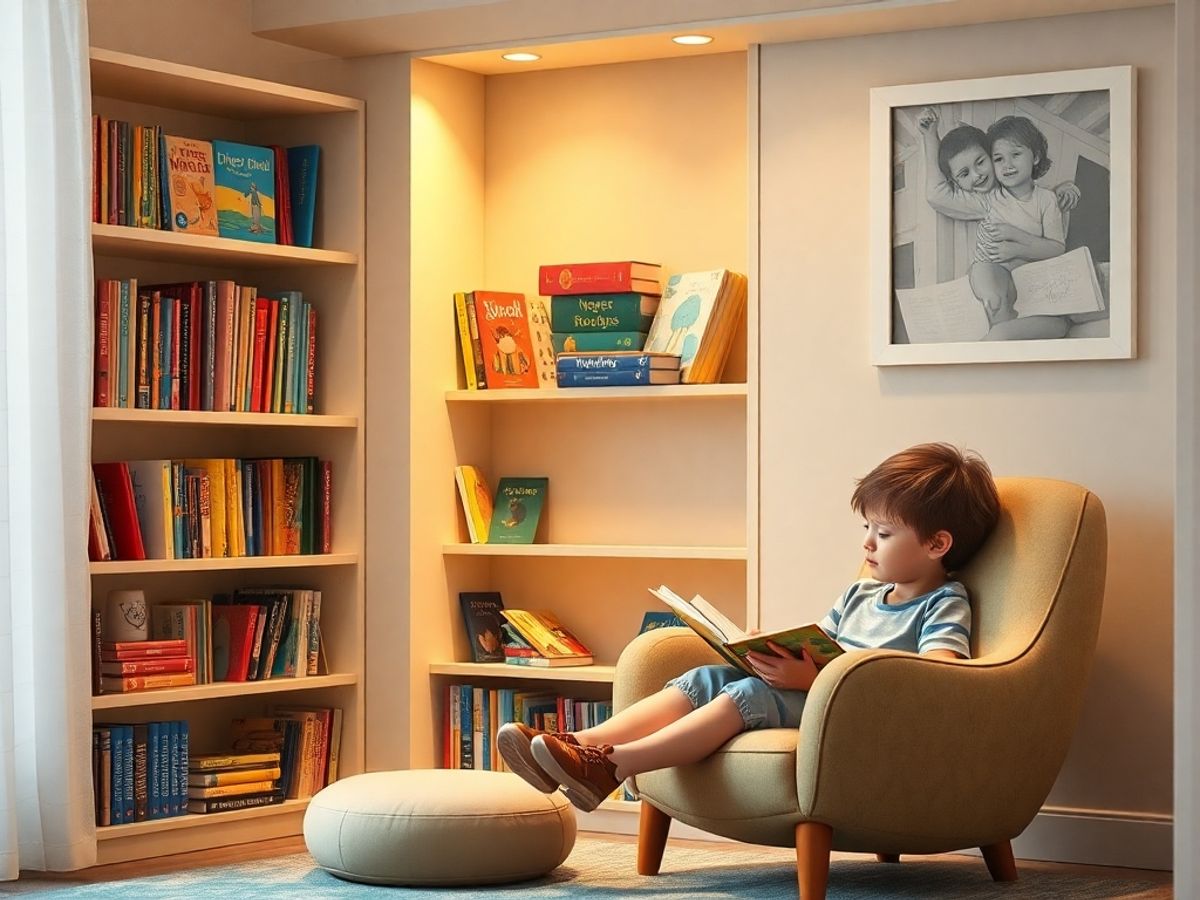Un colț de lectură confortabil pentru copii.